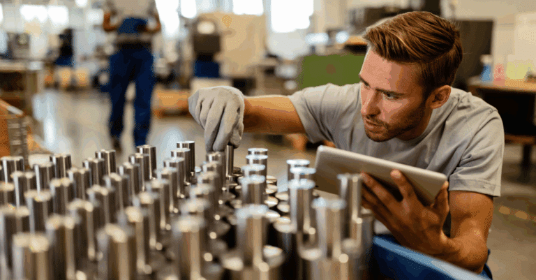 Plant manager inspecting pistons after parts cleaning 